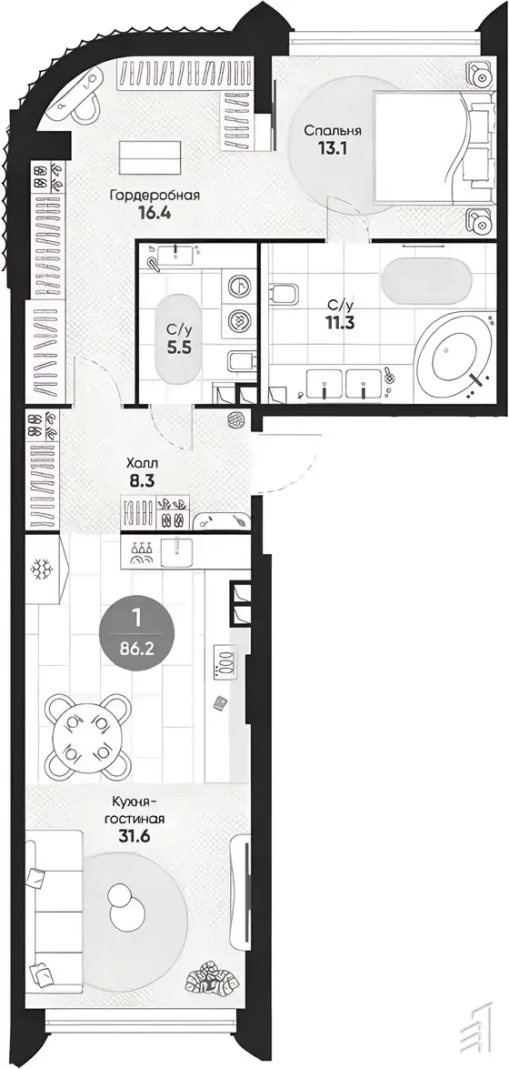 Omega Residence (Фотиевой 5) — планировка 1
